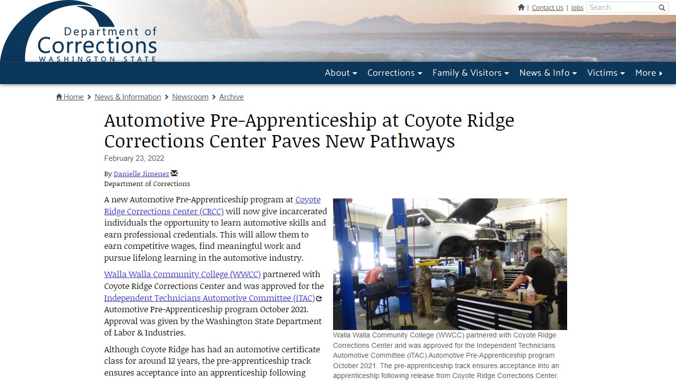 Automotive Pre-Apprenticeship at Coyote Ridge Corrections Center Paves ...